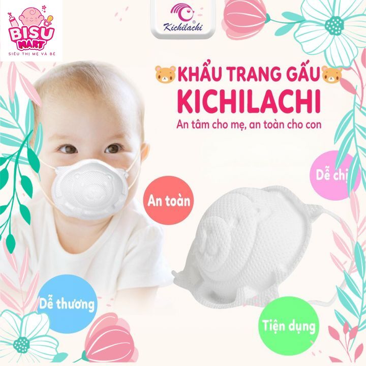 Khẩu trang gấu kichi cho bé . 1 túi gồm 3 cái