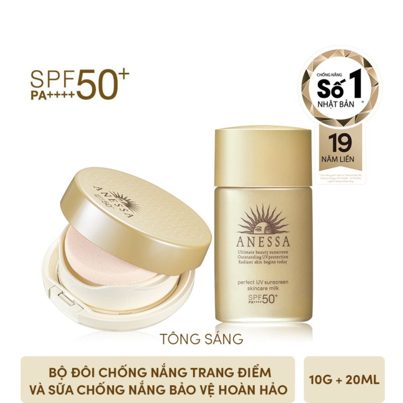 Bộ sản phẩm kem nền trang điểm và sữa chống nắng dưỡng da bảo vệ hoàn hảo tông sáng giá rẻ