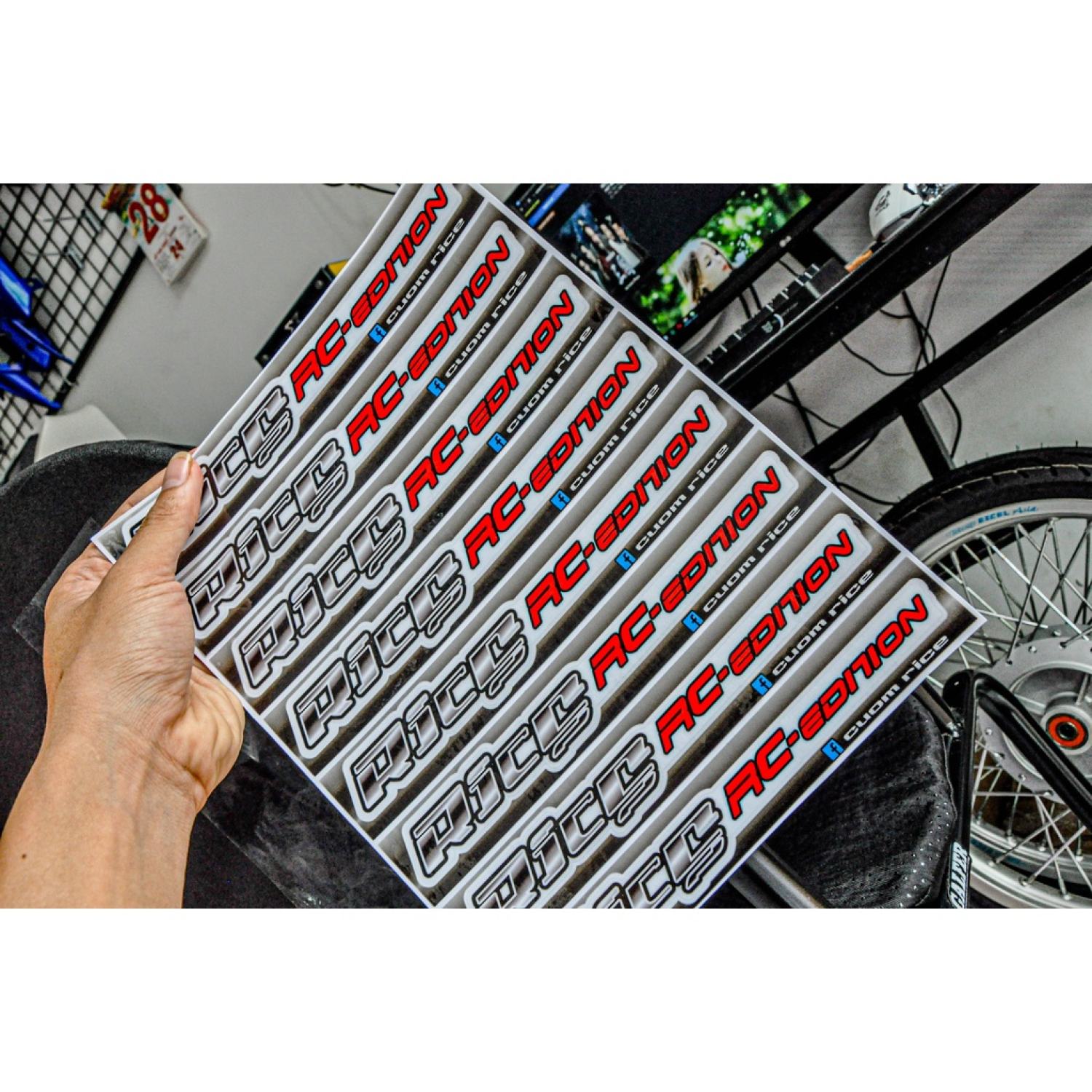 Tem Dán Phuôc Rice RC edition + Rice Disk Brake dàn cho phuộc màu sơn bạc ( 1 cặp )