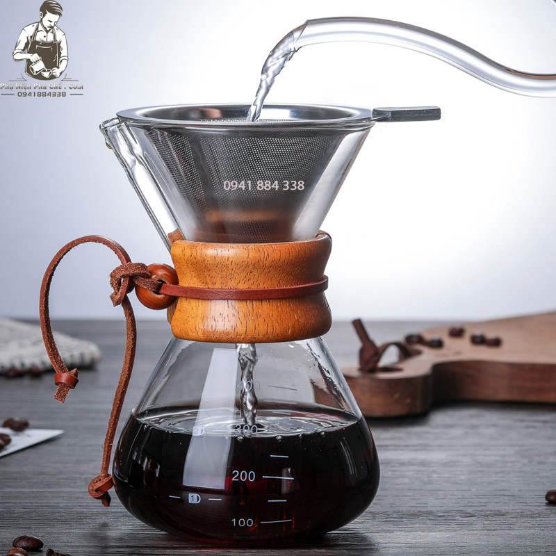 Bình Chemex Pha Cà Phê Pour Over Drip Brew V60 Thủy Tinh