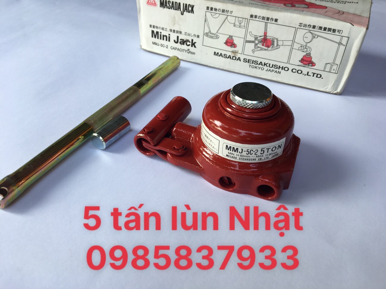 Kích mini lùn 5 tấn 60-80 mm masada mmj-5c-2 nhật tại máy ntt dùng nâng hạ các thiết bị trong phạm vi hẹp
