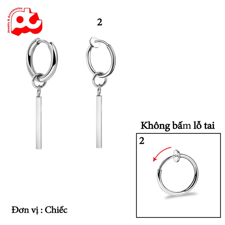 [Hoàn tiền 6%]Bông tai nam inox 1 chiếc kpop thanh trụ vuông phụ kiện không bấm lỗ tai trangsucpt thời trang màu trắng thép không gỉ PTBTNA10