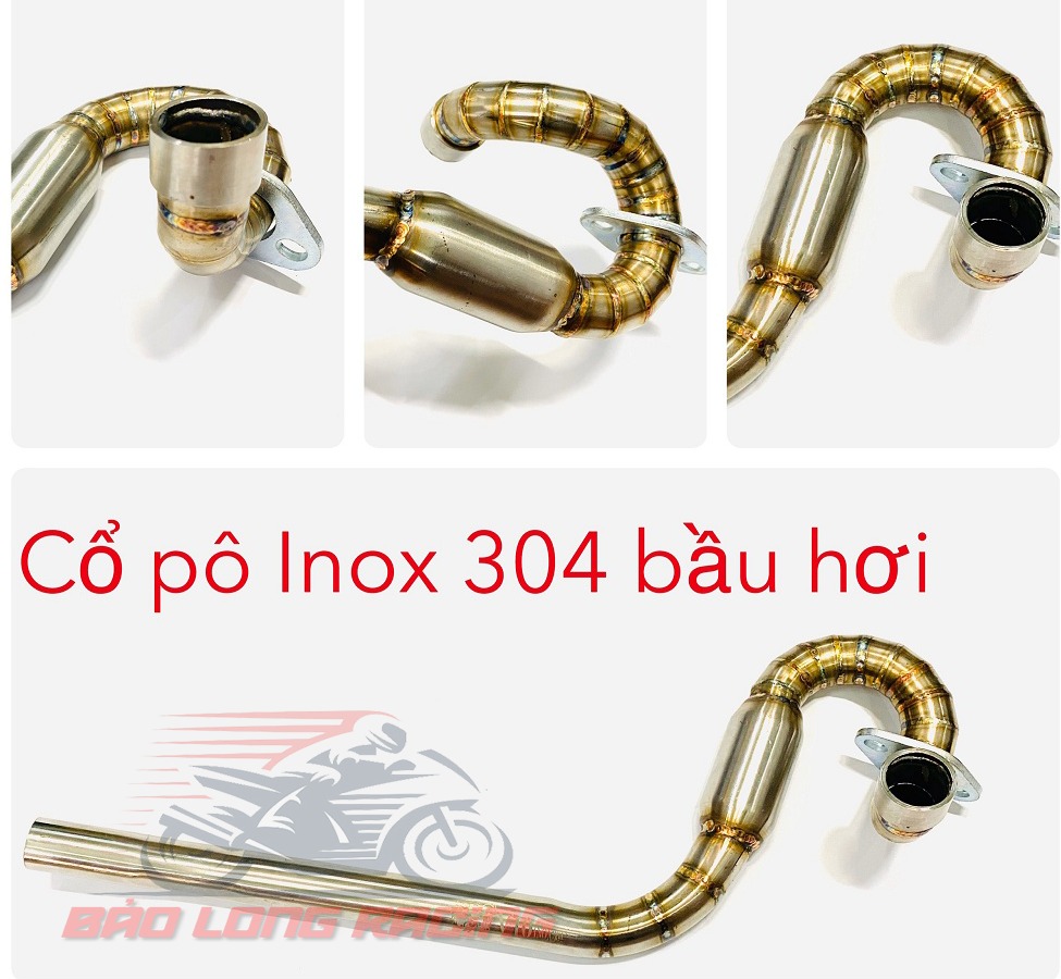 Cổ Pô INox bầu hơi gắn xe máy Wave,Dream,Wave A 110,Wave Blade,S110