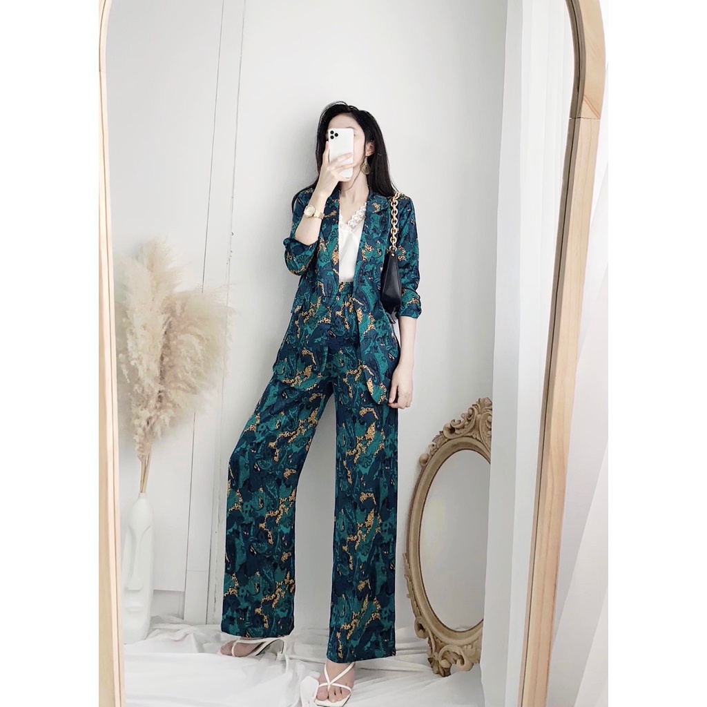 Set vest xanh lụa satin chanh xả siêu đẹp 2169