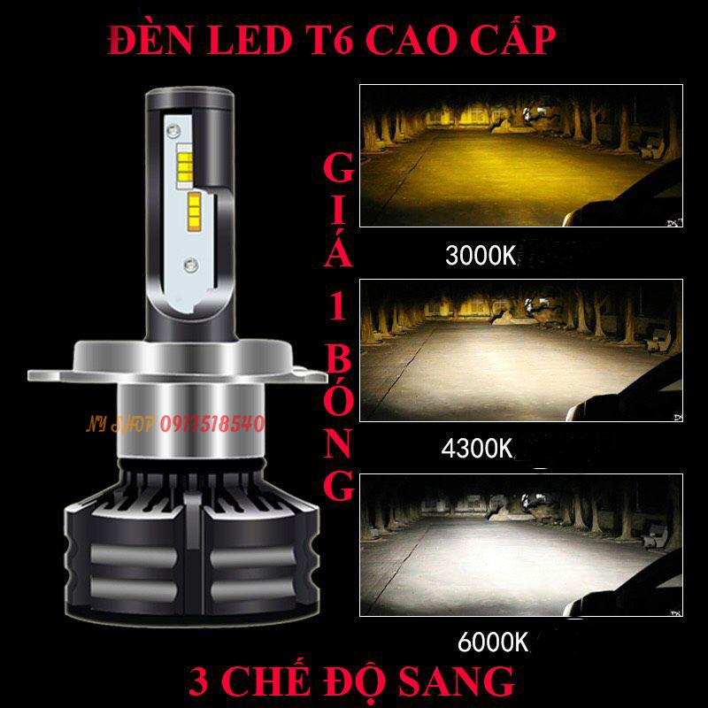 ĐÈN LED T6 ĐỔI 3 MÀU SIÊU SÁNG CHÂN H4 ( giá 1 bóng )