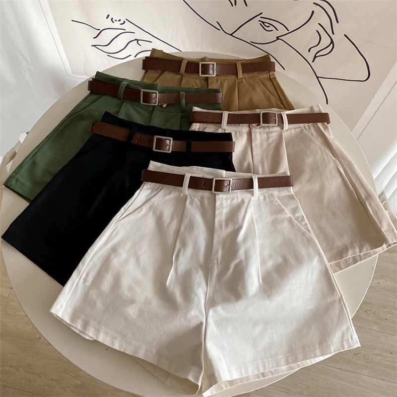Quần short kaki cạp cao kèm thắt lưng CQ322