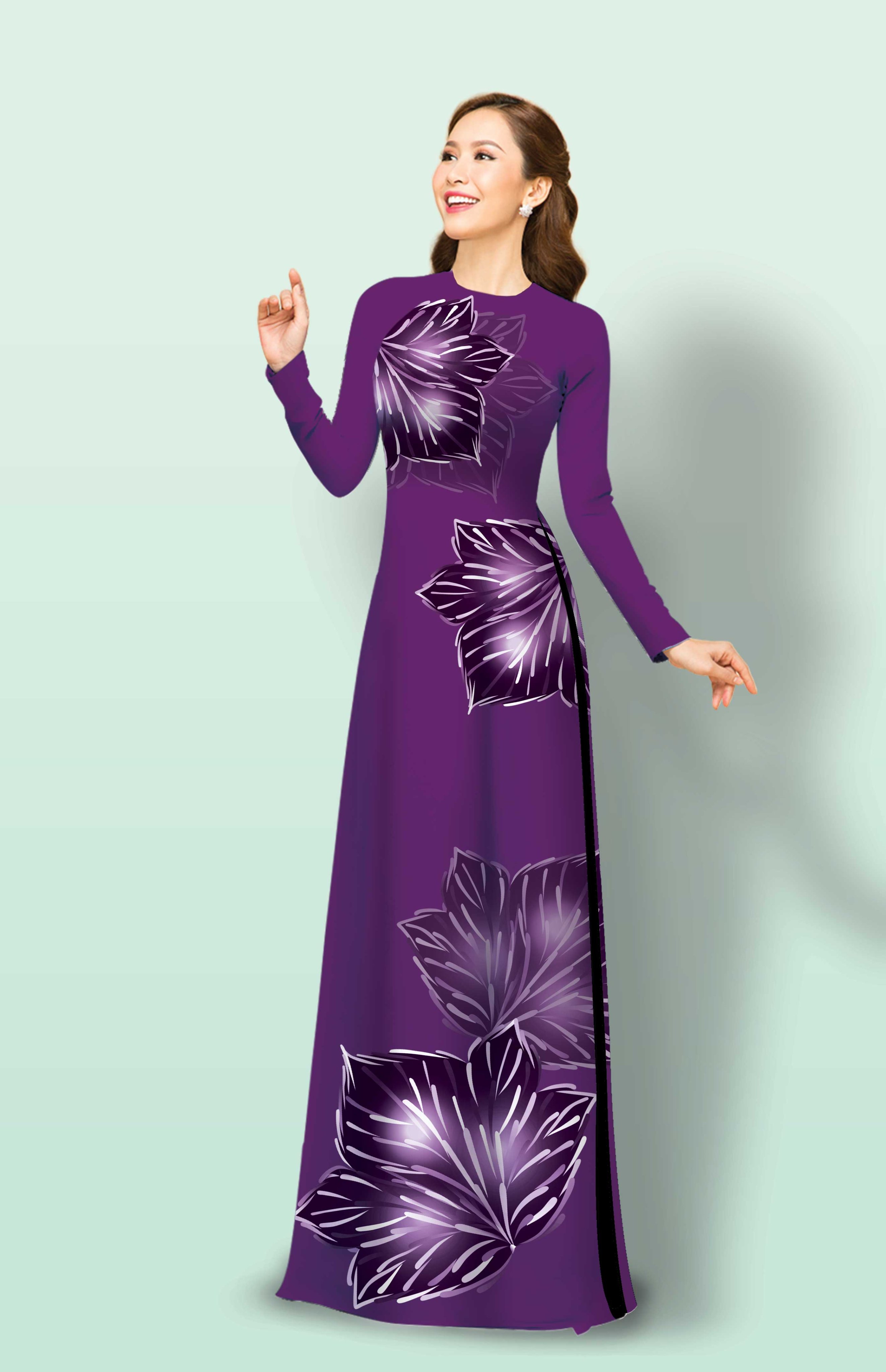 ÁO DÀI TRUYỀN THỐNG IN LÁ KIM CAO CẤP - KHÔNG KÈM QUẦN