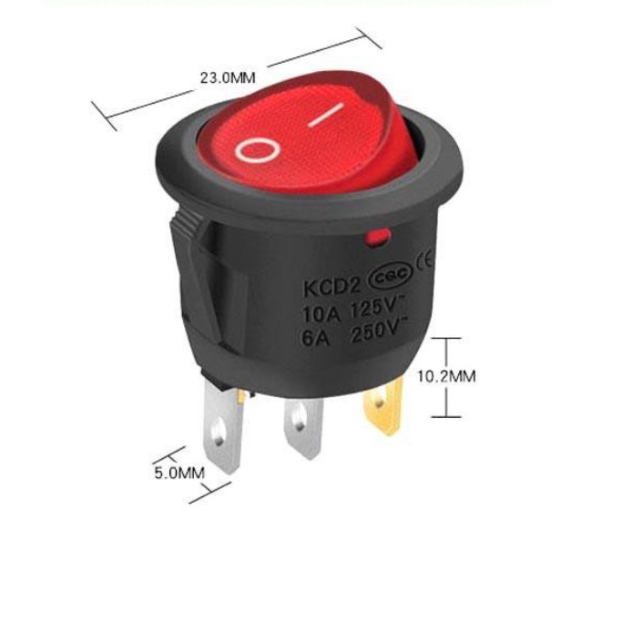 Công tắc bập bênh tròn có đèn led 3 chân 12v- 220v.
