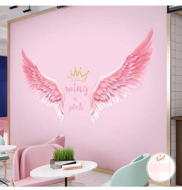 Decal dán tường đôi cánh thiên thần mầu hồng