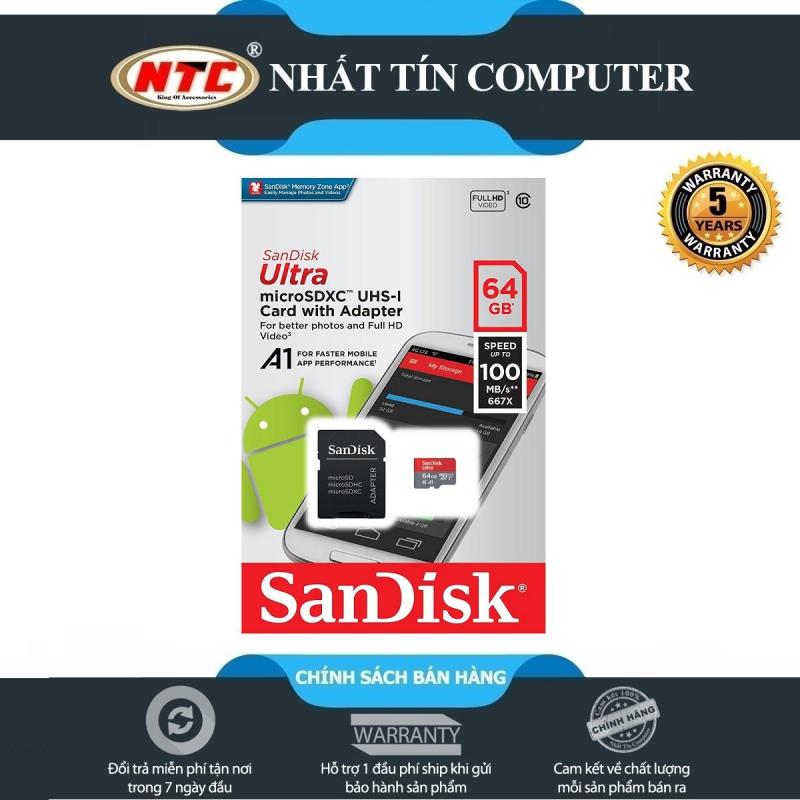 Thẻ nhớ MicroSDXC SanDisk Ultra A1 64GB Class 10 U1 100MB/s kèm adapter (Đỏ)