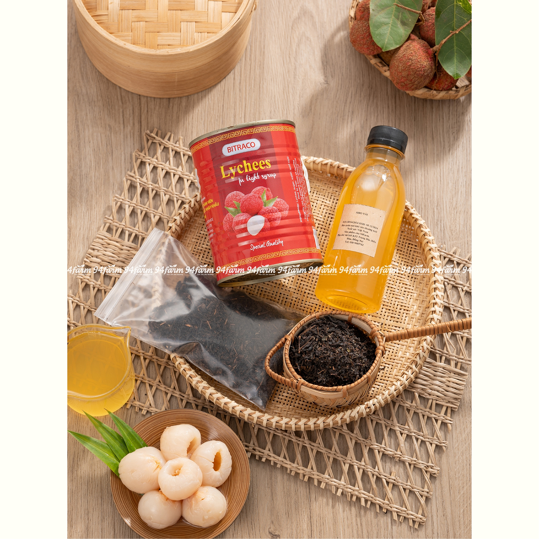 Set Trà Đào, Trà Vải 94Farm Pha 20 ly