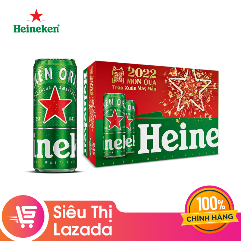 Thùng 24 lon bia Heineken 330ml/lon - Bao bì Xuân