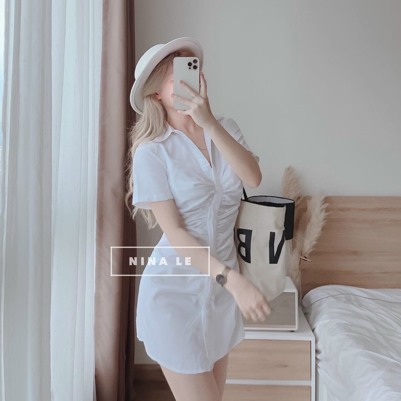 Đầm ngắn dự tiệc cổ sơ mi tay ngắn trẻ trung màu đầm trắng, đỏ, cam, xanh chất vải dày dặn thời trang nữ LANCHI