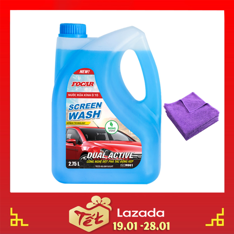 Nước rửa kính oto Focar Screen Wash 2,75L + Tặng khau lau xe - Nước rửa kính ô tô