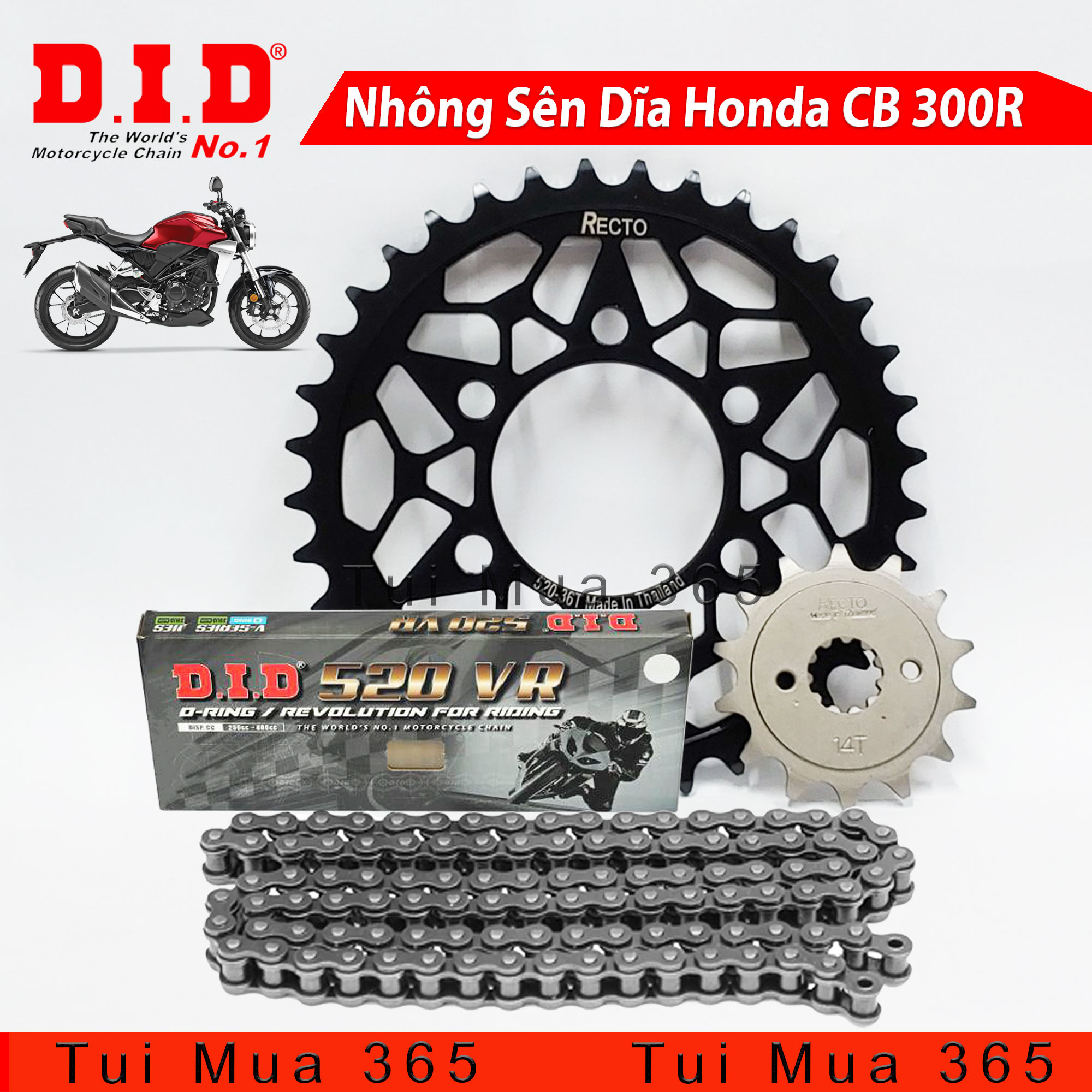 Nhông sên dĩa honda cb300r recto - sên did 520 o-ring