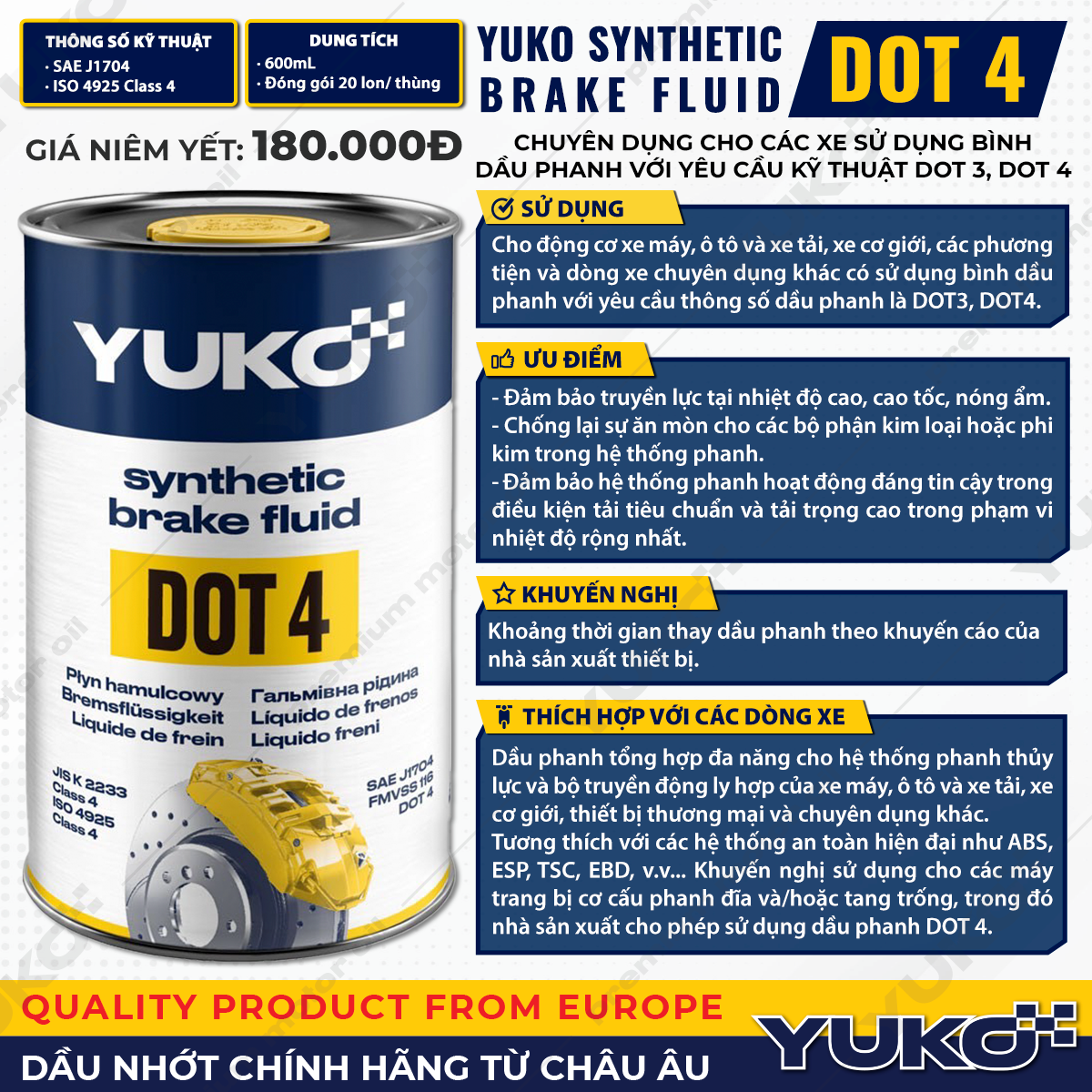 Dầu thắng dầu phanh Senfineco Dot4 250ml Senfineco 5556