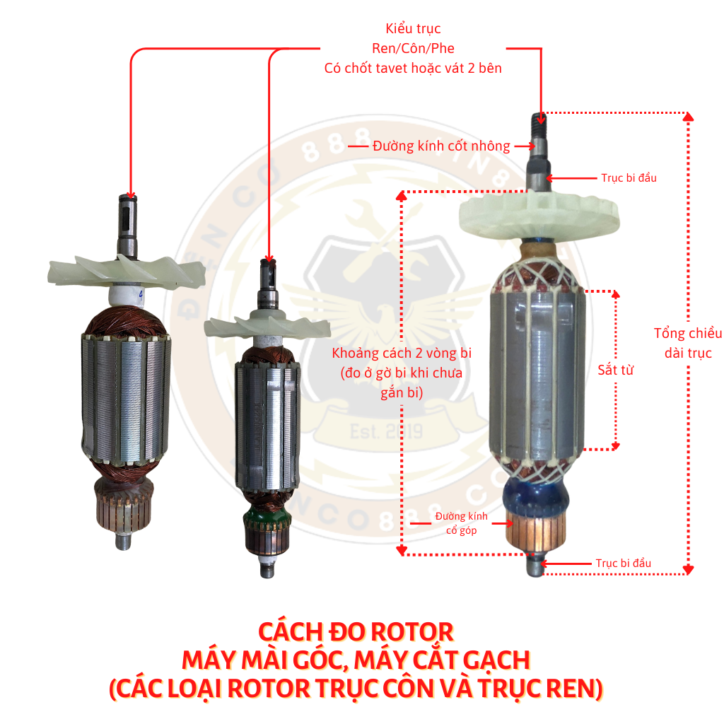 Rotor máy mài BOSCH GWS 6-100, GWS 060, GWS 6-125, GWS 8-125, GWS 5-100 220V - Tặng chổi than