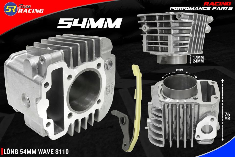 Lòng sum racing nòng trái piston 54 - 56 mm xe wave s110 rs / rsx 110