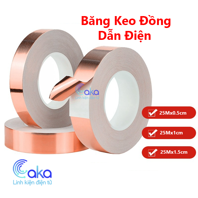 Băng dính băng keo đồng dẫn điện EMI chịu nhiệt cuộn 25m nhiều kích thước