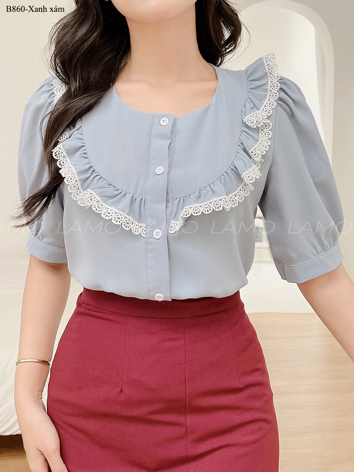 ÁO SƠ MI CÔNG SỞ NỮ ÁO KIỂU BÈO PHỐI REN-B860