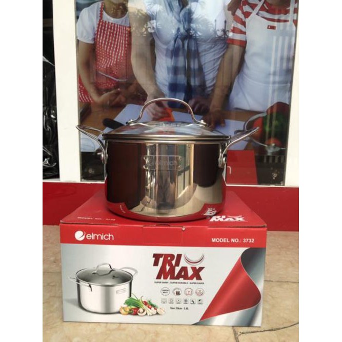 Nồi inox cao cấp 3 lớp đáy liền Tri-Max (16cm 18cm 20cm 24cm 26cm 28cm)