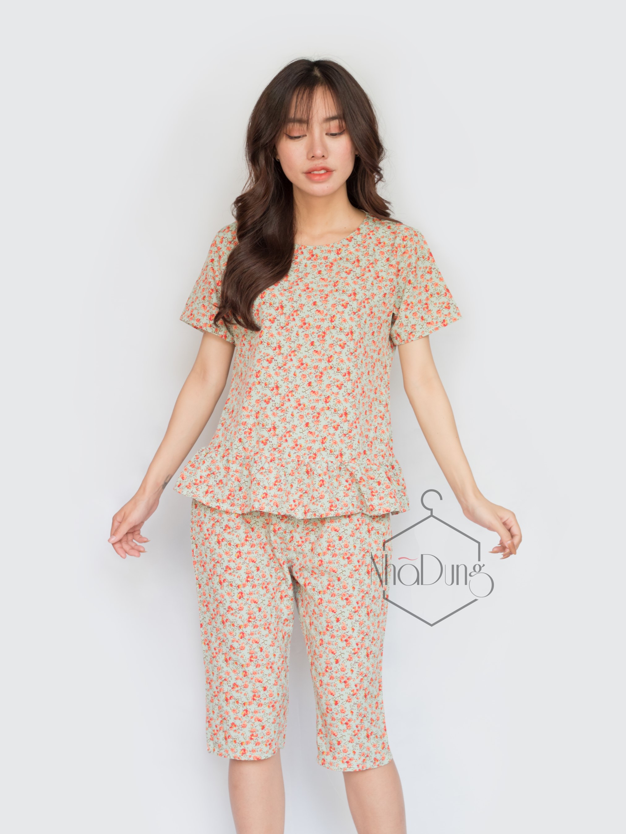 Đồ bộ mặc nhà đồ bộ lửng nữ basic lụa cao cấp in họa tiết hoa nhí dễ thương siêu mát đủ size dưới 65kg