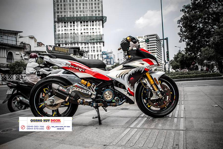 Tem trùm Exciter 150 cá mập trắng đỏ shark - Độ dán team trùm decal xe máy ex150 cá mập trắng đỏ shark - Team trùm decal xe máy ex 150 rẻ đẹp và chất
