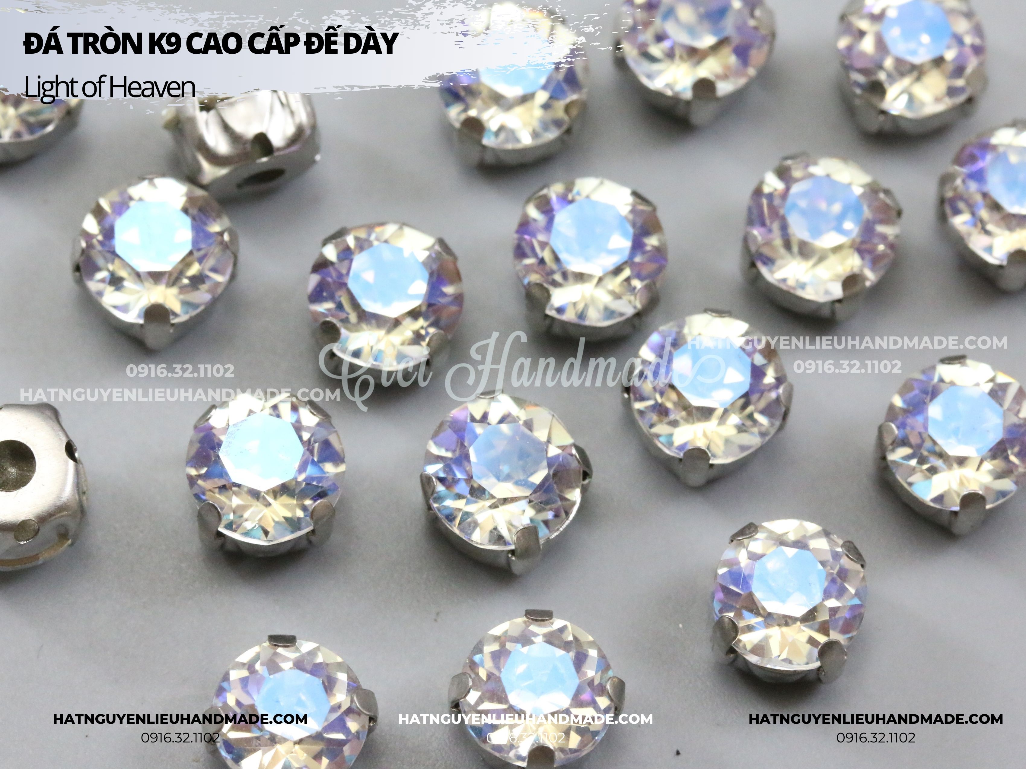 Túi 10 hạt đá tròn K9 đế bạc siêu bắt sáng Cici Handmade hạt cườm nguyên liệu tự làm kẹp tóc cô dâu đính kết