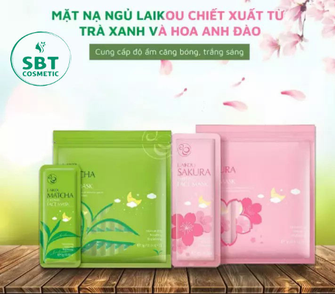 COMBO 2 Bịch Mặt Nạ Ngủ Trà Xanh Matcha Mud Mask + Mặt Nạ Ngủ Hoa Anh Đào Sakura Sleeping Face Mask Laikou - Mặt Nạ Dưỡng Da Cao Cấp
