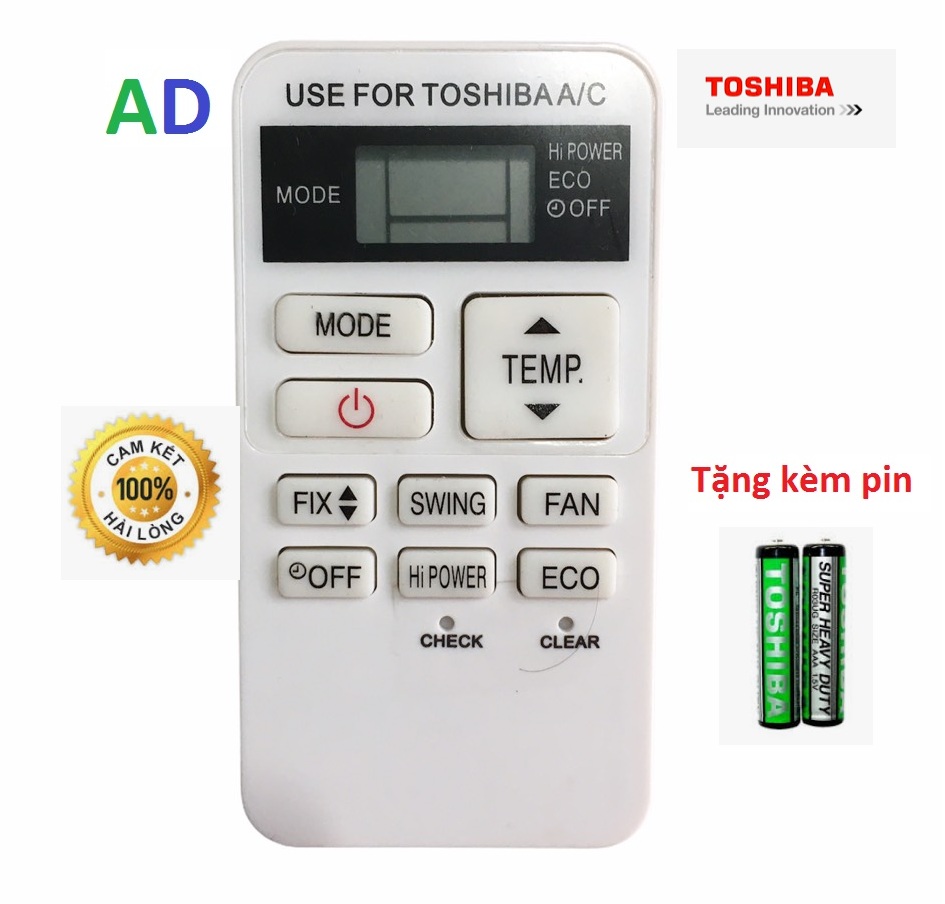 ĐIỀU KHIỂN ĐIỀU HÒA TOSHIBA RAS-07BKV-E (TRẮNG-NHỎ) dùng cho điều hòa 1 chiều và 2 chiều - Tặng kèm pin chính hãng - Remote Toshiba RAS-07BKV-E - REMOTE MÁY LẠNH TOSHIBA RAS-07BKV-E loại tốt - Bảo hành 3 tháng