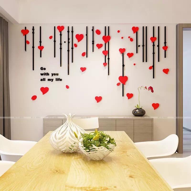 Tranh mica dán tường 3D - Mành hoa xanh, hồng, tranh trang trí phòng khách, phòng ngủ, spa, nail, cafe