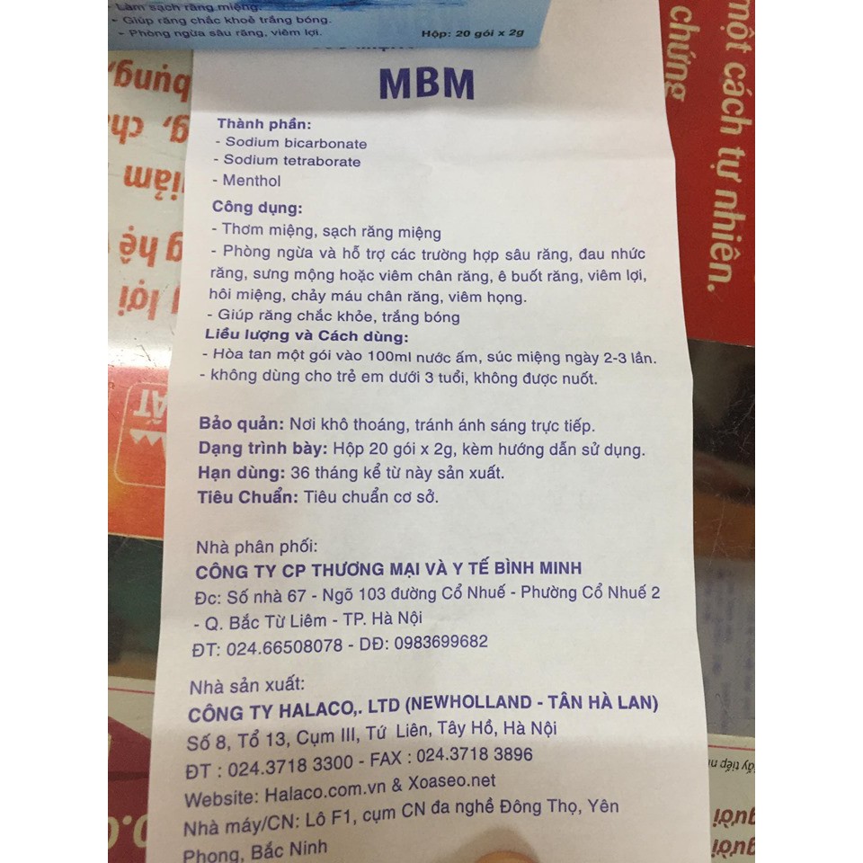 Muối súc miệng MBM hộp 20 gói