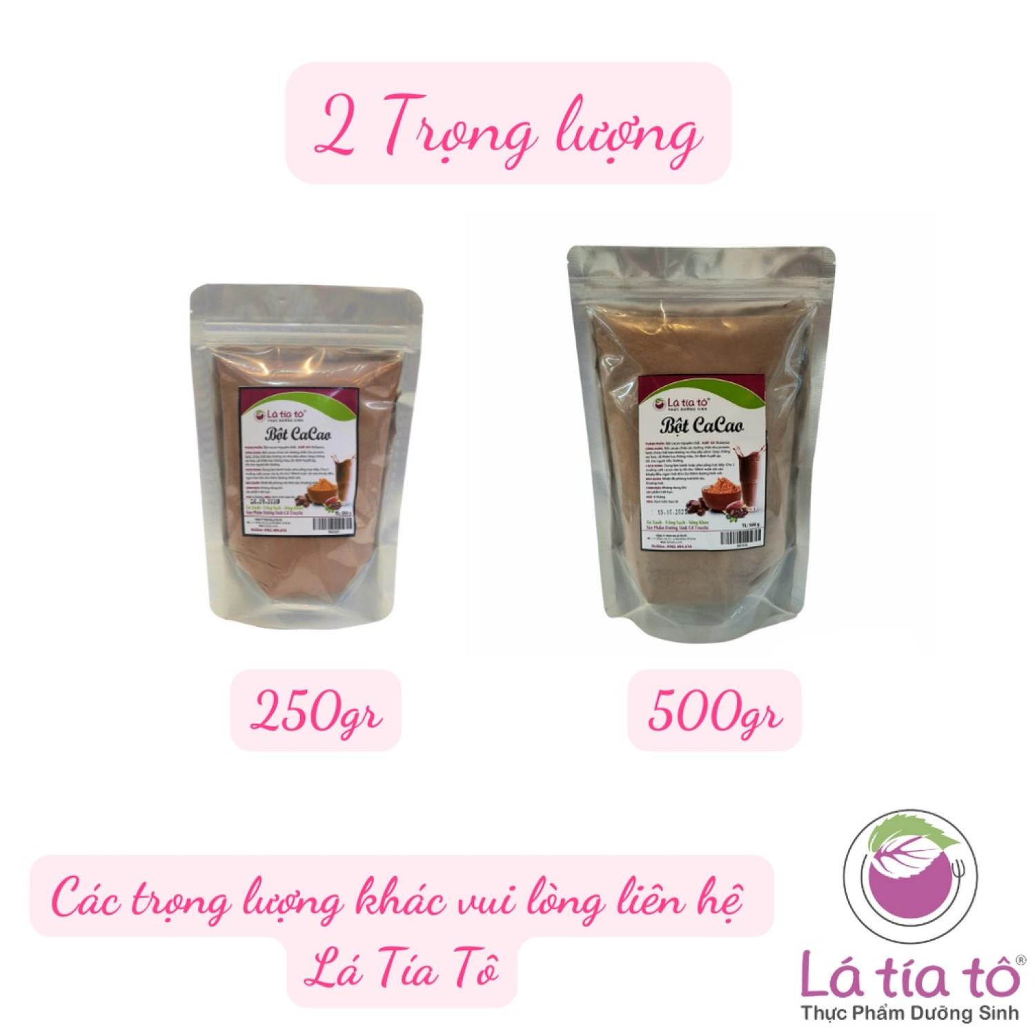BỘT CACAO NGUYÊN CHẤT 250GR- LÁ TÍA TÔ