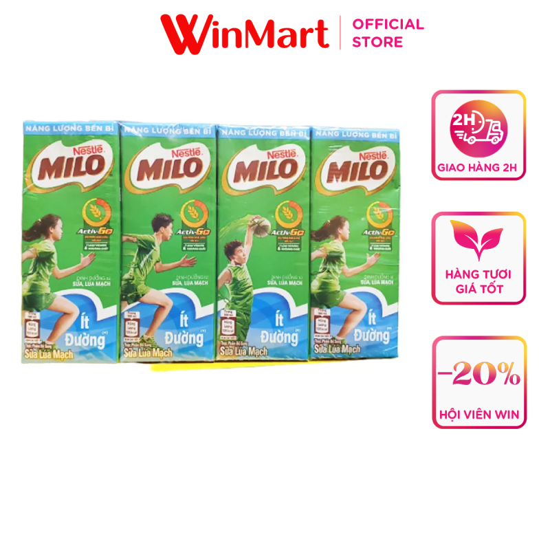 [Siêu thị WinMart] - Sữa uống Milo ít đường Nestle lốc 4 hộp x 180ml