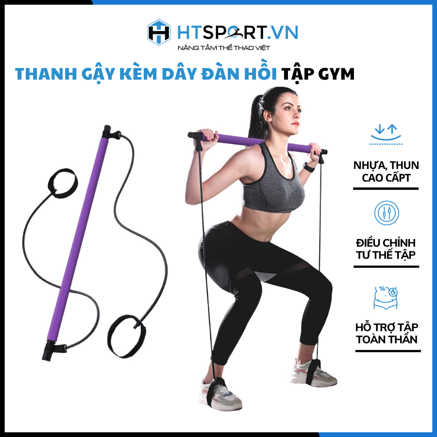 Thanh Gậy Tập Gym, Gậy Tập Gym Sitck Yoga Kèm Dây Kháng Lực Tập Luyện Thể Thao Pilates  Đa Năng Tại Nhà