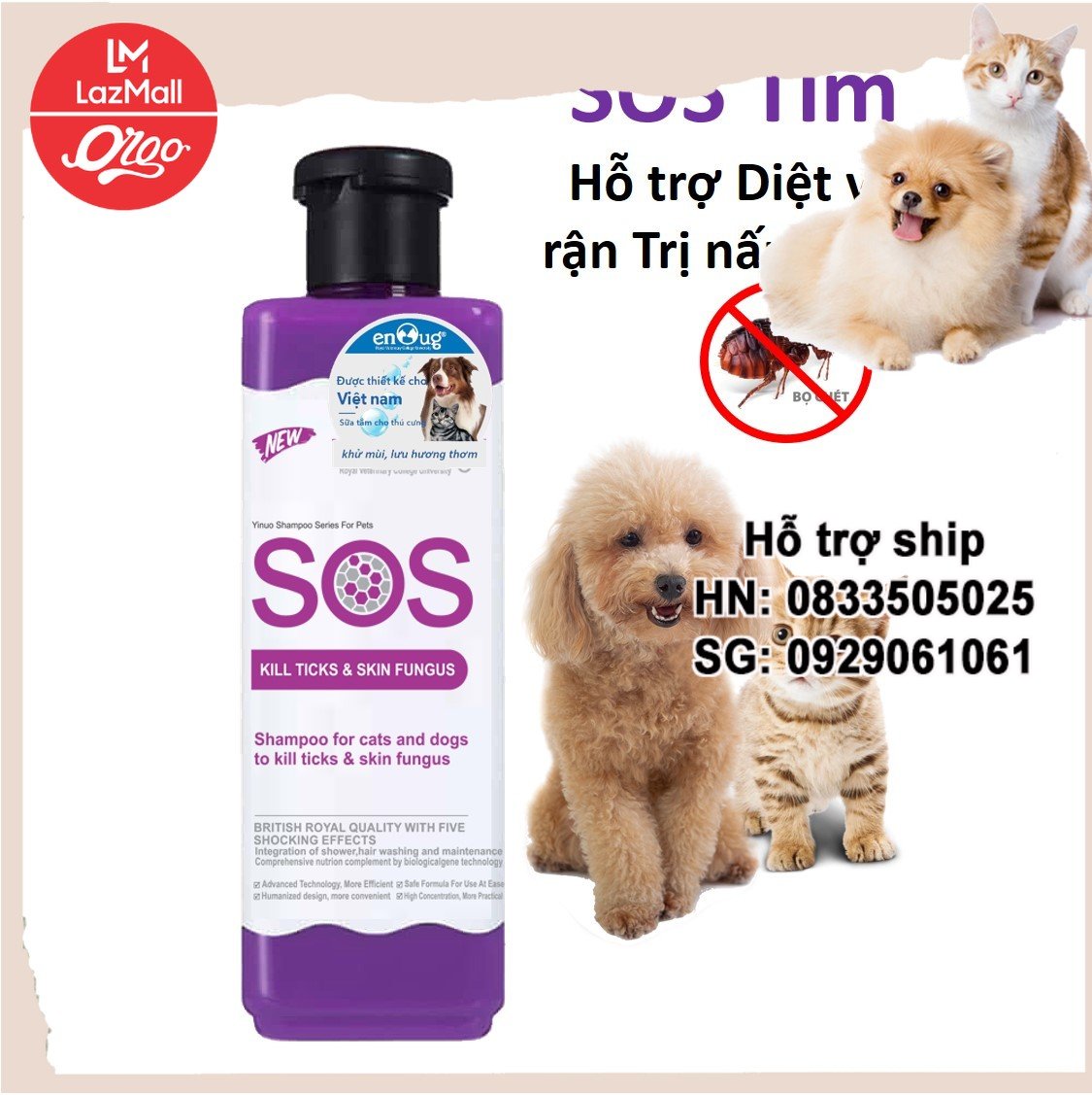 Orgo - Sữa Tắm SOS Tím - 530ml (trừ ve rận) cho chó mèo ( 366b)- HP10782TC