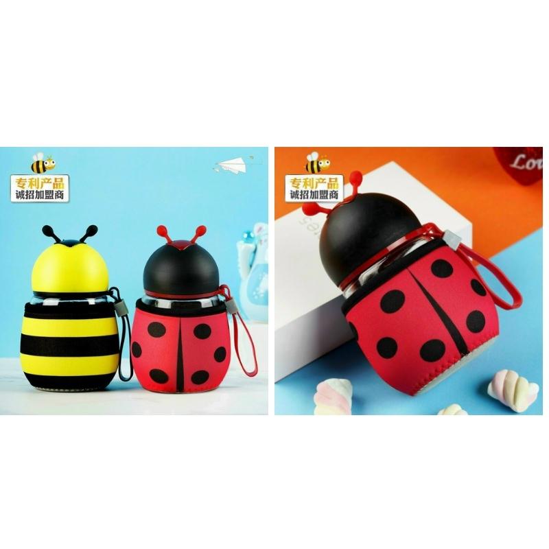 Bình giữ nhiệt lõi thủy tinh đựng sữa cháo họa tiết công trùng dễ thương SWEET HOME