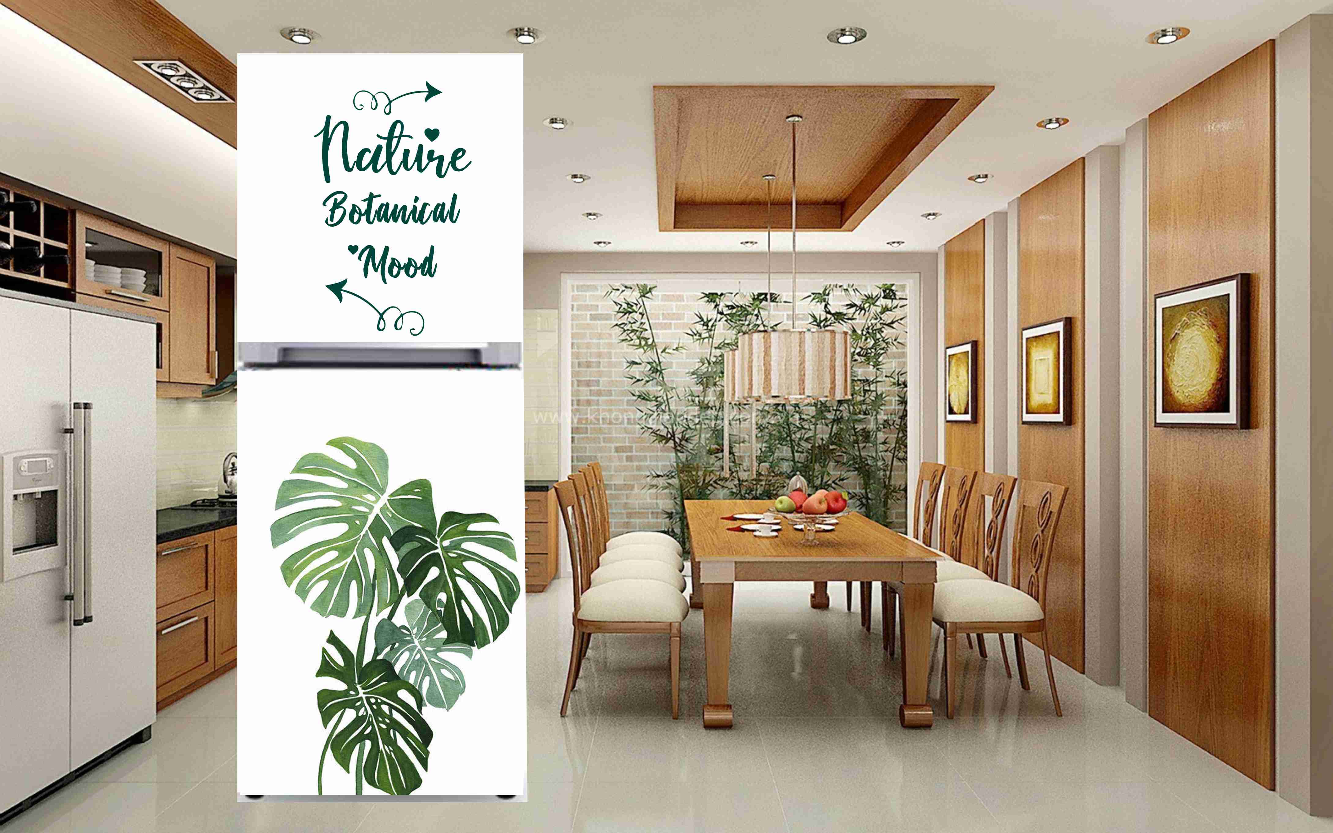 Miếng dán tủ lạnh họa tiết Vintage cây lá nhẹ nhàng chất liệu cao cấp không thấm nước