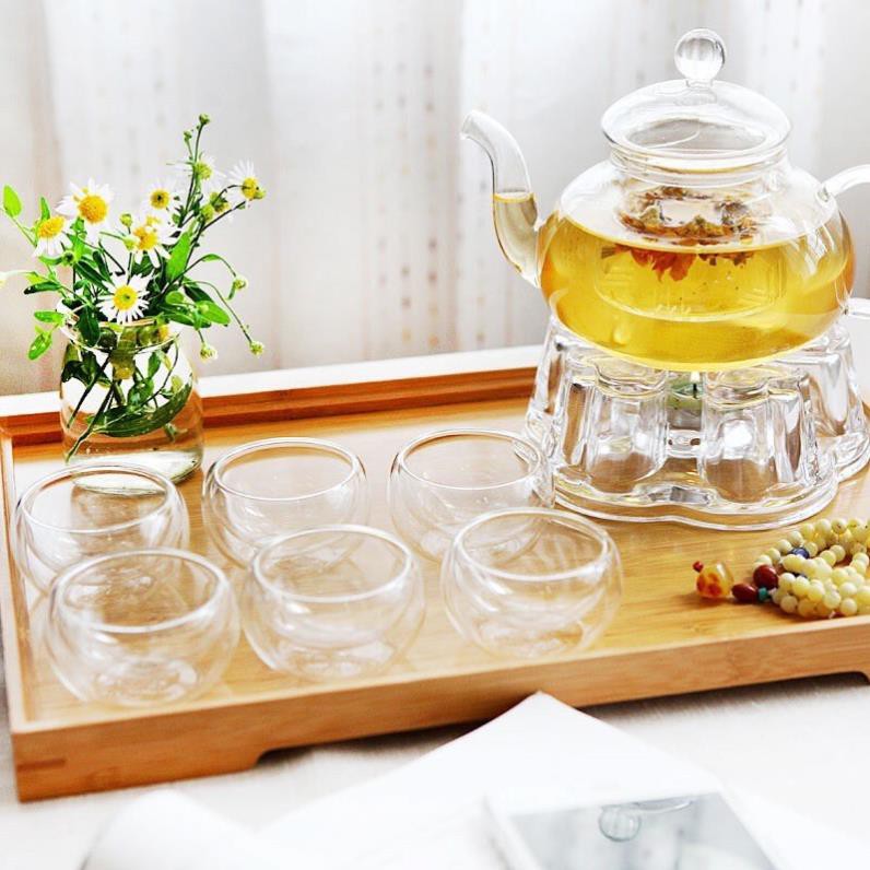 (HÀNG ĐẸP) chén trà thuỷ tinh tròn 2 lớp
