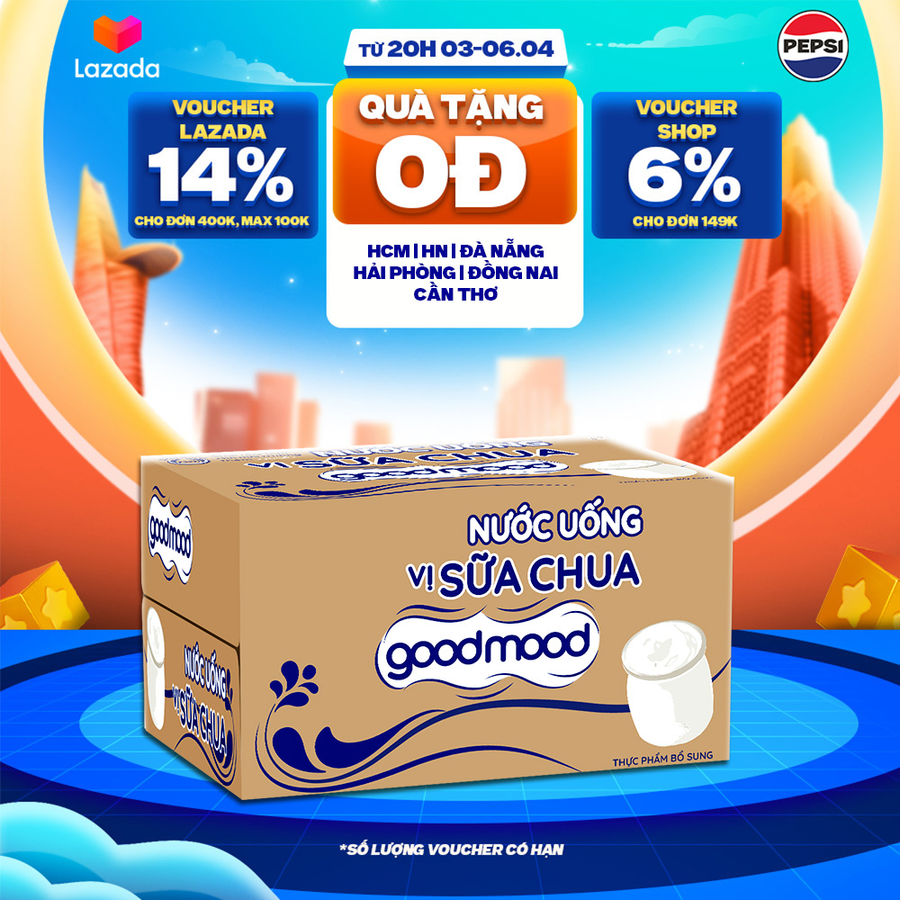 [SALE 15.7] Thùng 24 Chai Nước Uống Vị Sữa Chua Goodmood (450ml/chai)