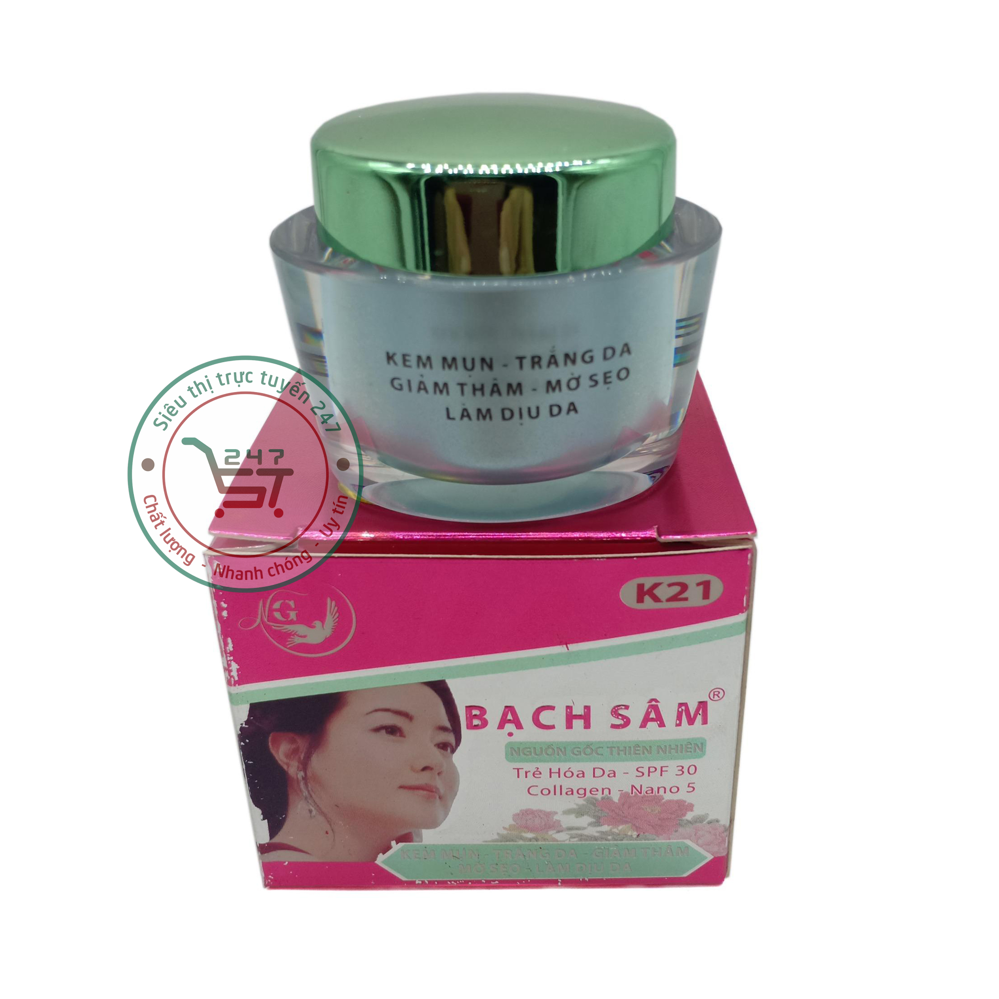 Kem Mụn Trắng da Xóa thâm Liền sẹo Chống dị ứng Bạch sâm K21 22g (Tím Xám)