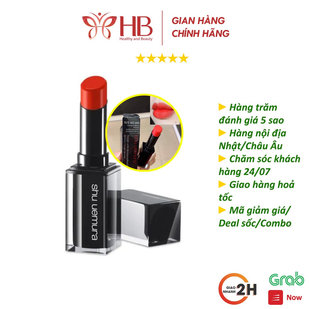 [Hàng Nhập Khẩu 100%] Son Shu Uemura Màu 570 Vỏ Đen - Đỏ Cam