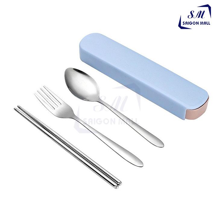 [HCM]Bộ muỗng đũa nĩa inox hoa văn kèm hộp đựng dễ thương và tiện dụng
