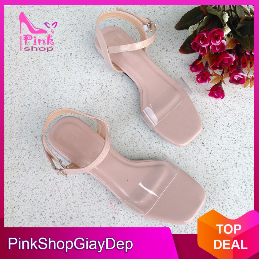 (Có mã miễn ship) Giày nữ, giày sandal PinkShopGiay gót trong kiểu dáng độc đáo phối quai trong màu hồng nhạt trẻ trung xinh xắn giá rẻ