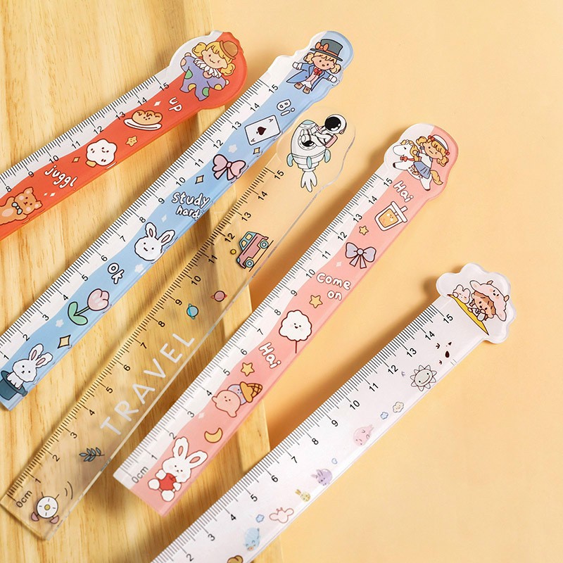 Combo 4 cây thước kiểu in hình hoạt hình dễ thương dài 15cm