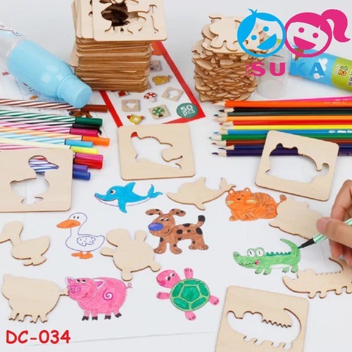 Bộ khuôn vẽ tranh và tô màu bằng gỗ cho bé