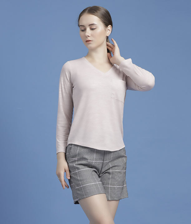 Áo thun tay dài nữ Callia cổ V (Hồng)