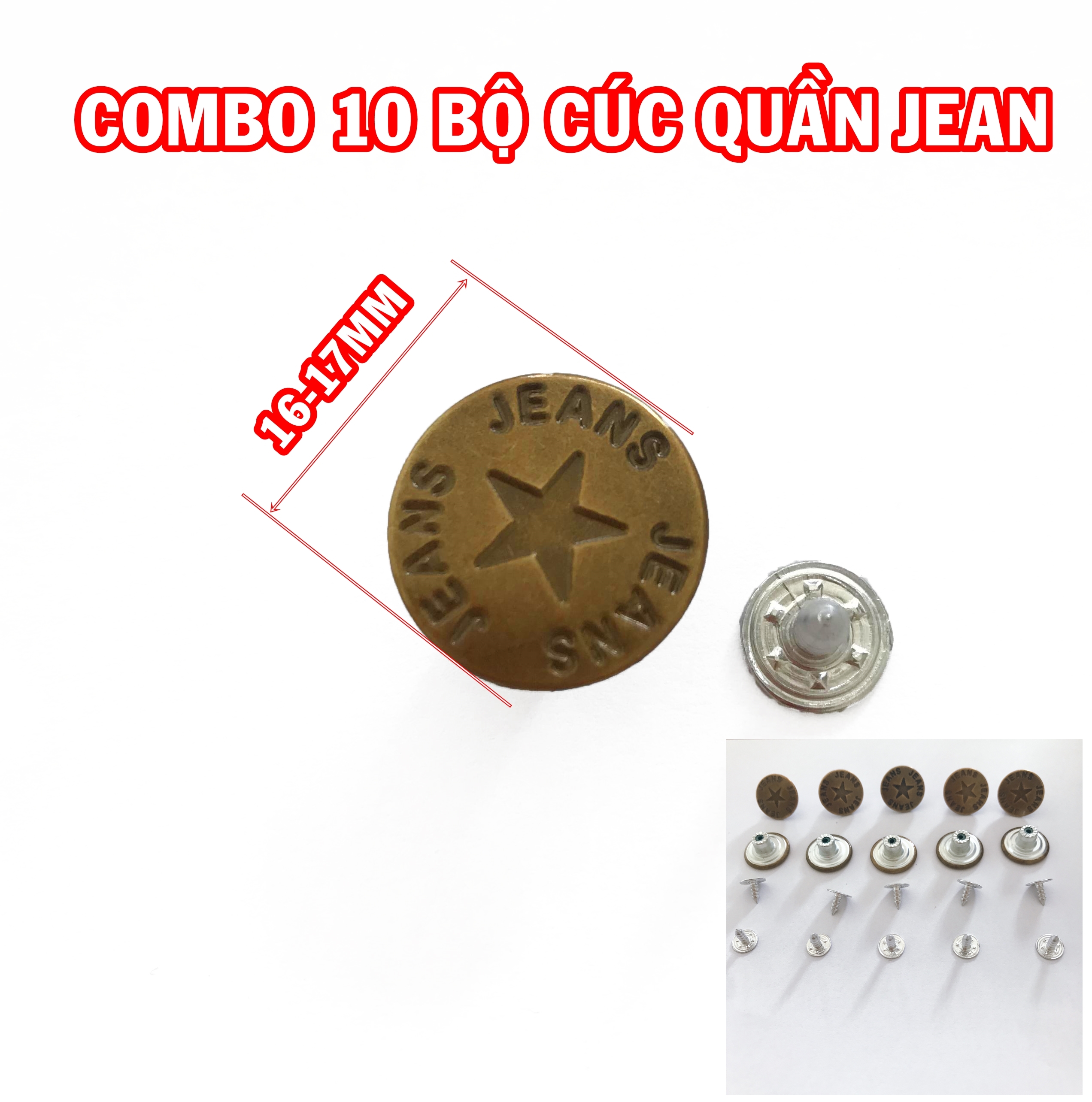 Combo 10 nút đóng quần jean - cúc quần bò