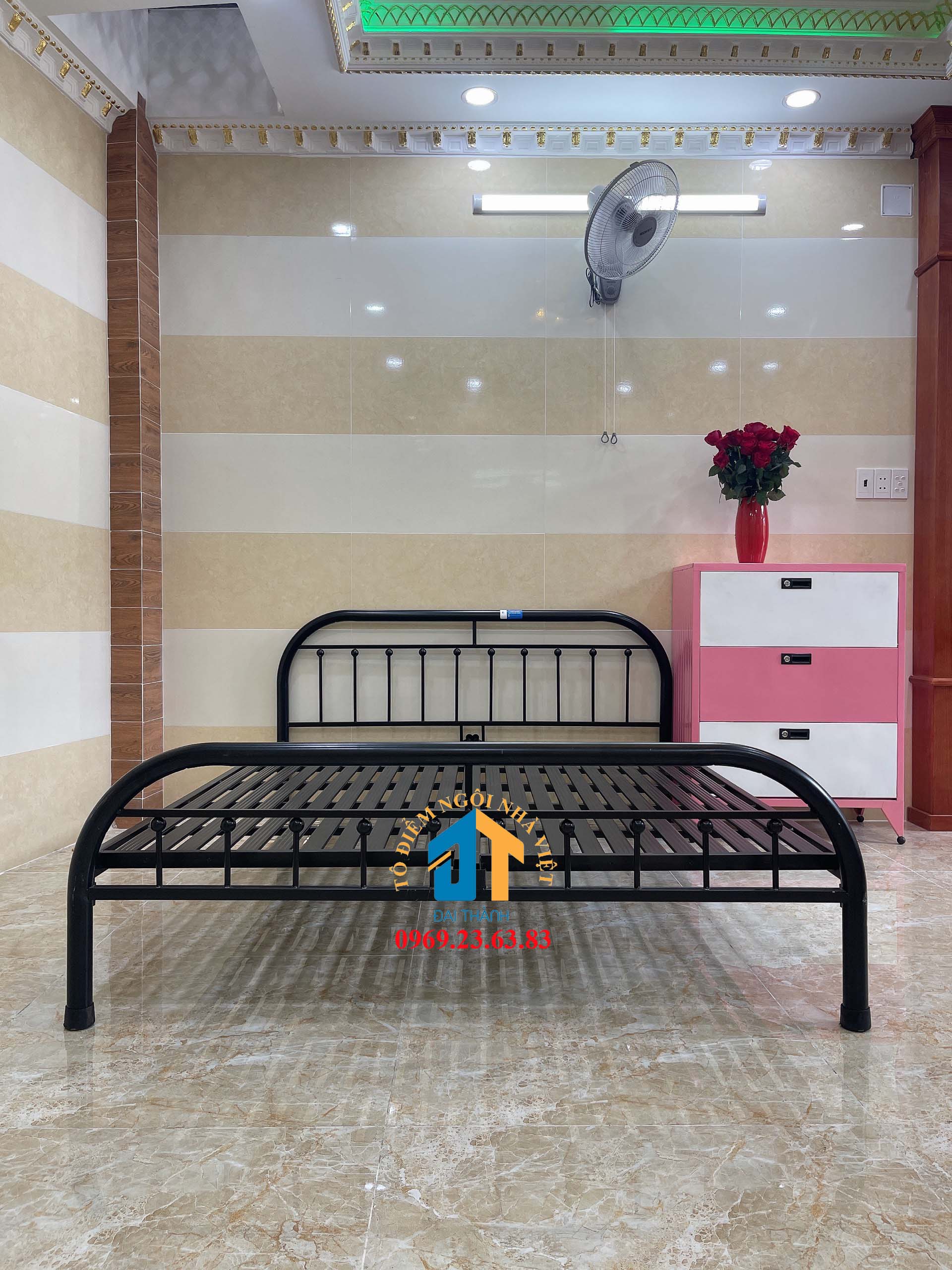 Giường  sắt mỹ nghệ 1m6x2m Đại Thành 01