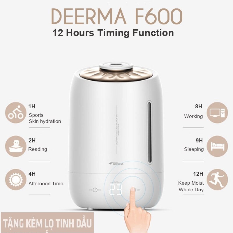 Máy tạo ẩm không khí siêu âm & khuêch tán tinh dầu cao cấp - Deerma F600 (Tặng 1 lọ tinh sả chanh 10ml)